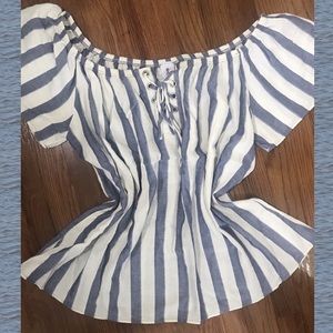 Striped over the shoulder top